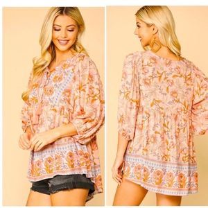 NWT! GORGEOUS LUNA FLORAL BOHEMIAN BOUTIQUE BLOUSE!